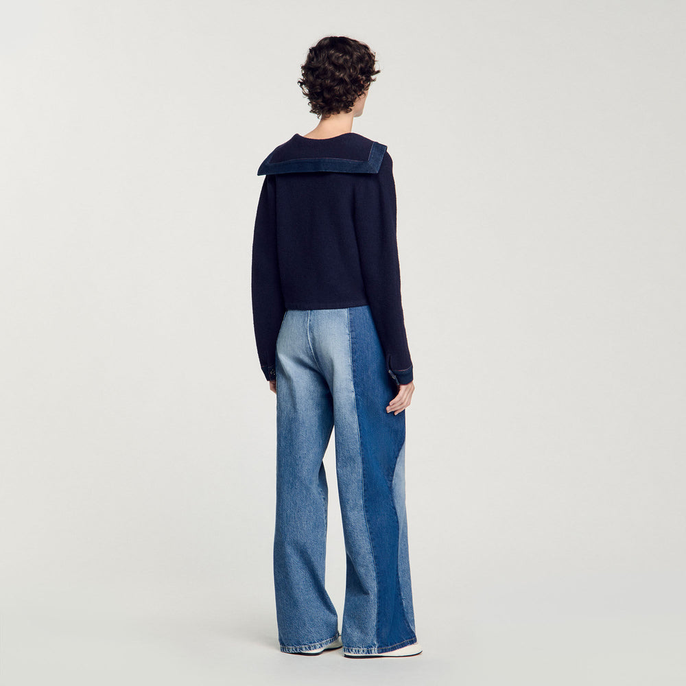 Cardigan with denim details Navy Blue Sandro Women
