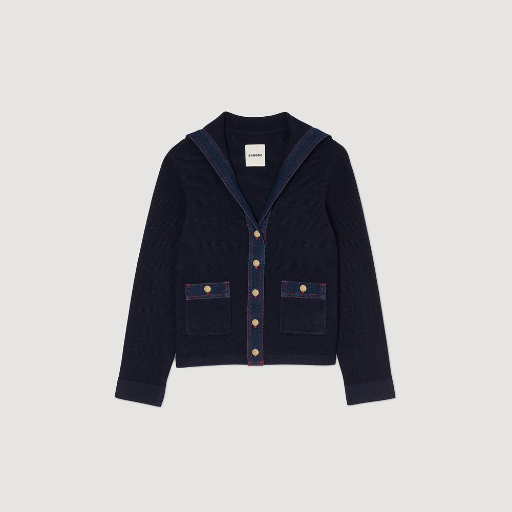 Cardigan with denim details Navy Blue Sandro Women