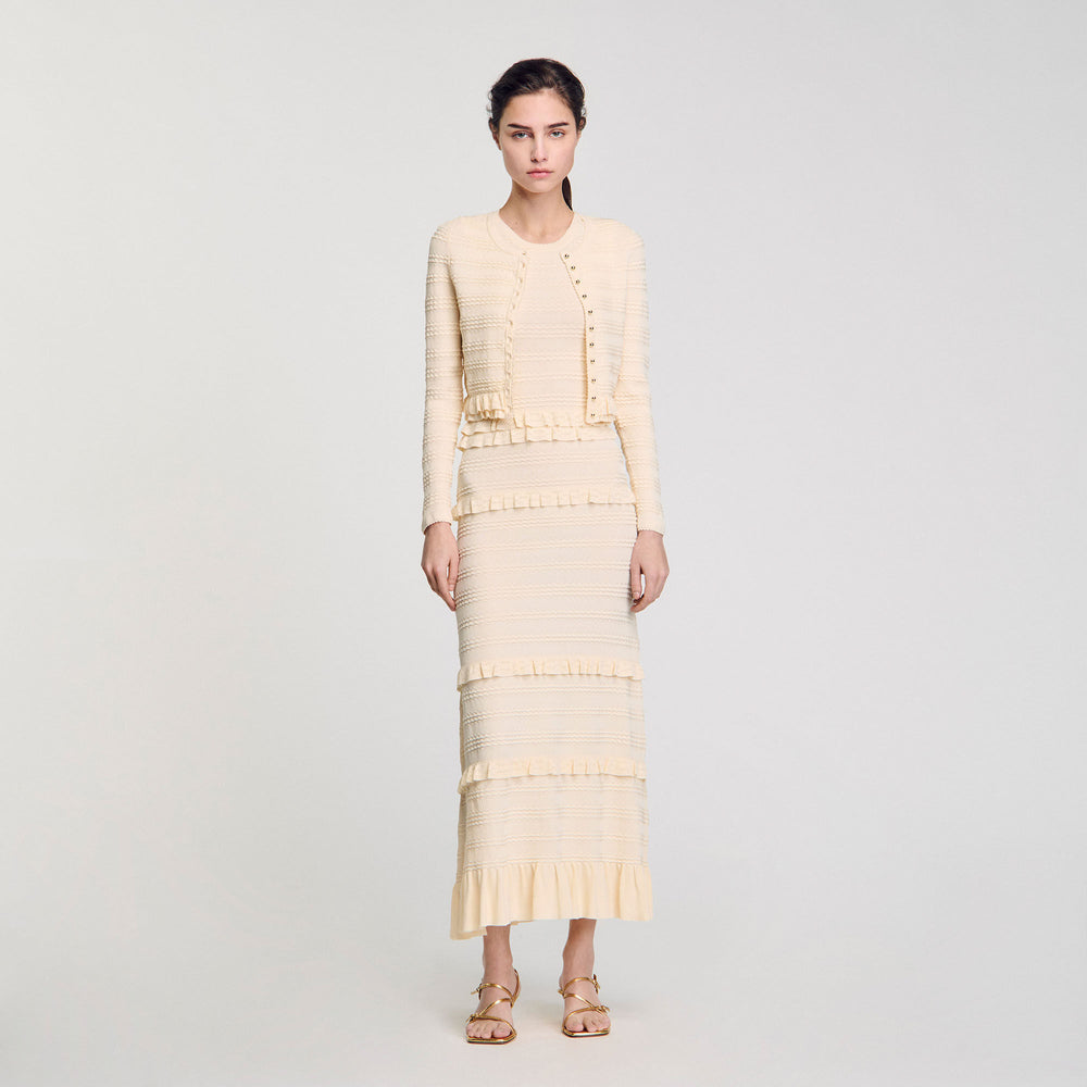 Ruffled cardigan Ecru Sandro Women