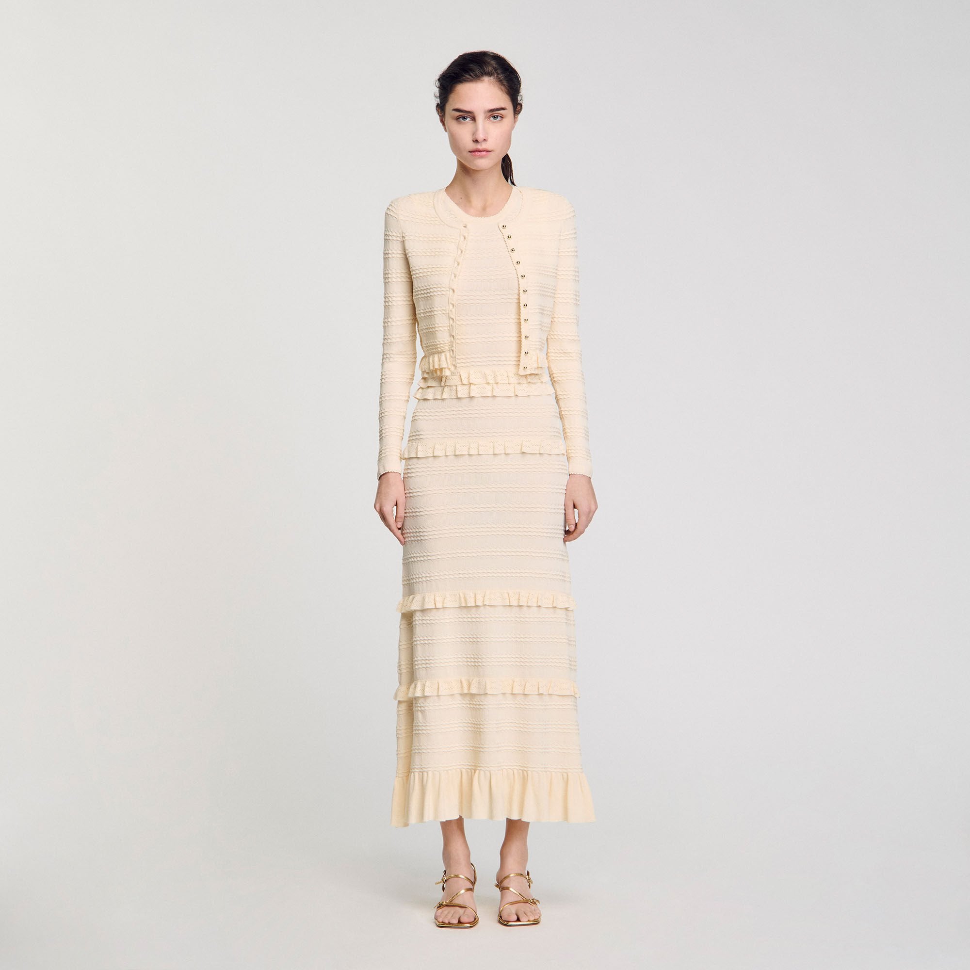 Ruffled cardigan Ecru Sandro Women