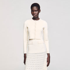 Cropped cardigan with pearl buttons Ecru Sandro Women