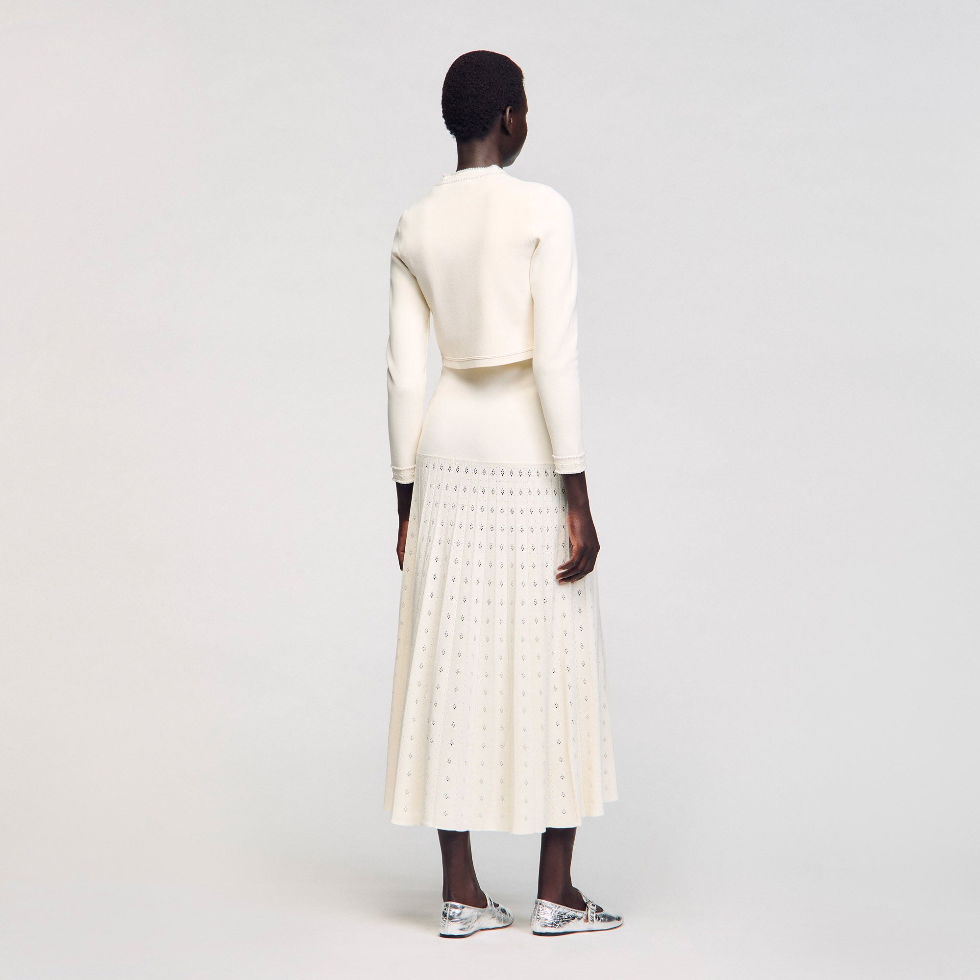 Cropped cardigan with pearl buttons Ecru Sandro Women