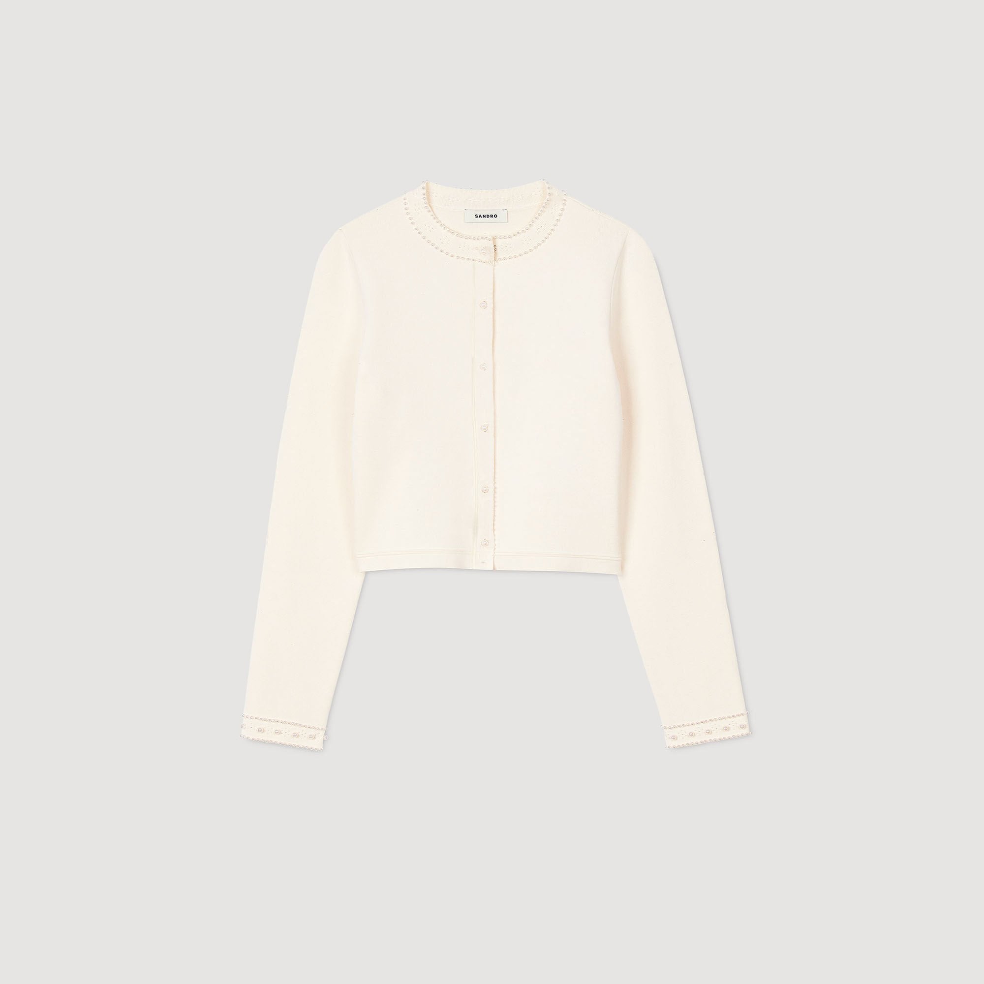 Cropped cardigan with pearl buttons Ecru Sandro Women