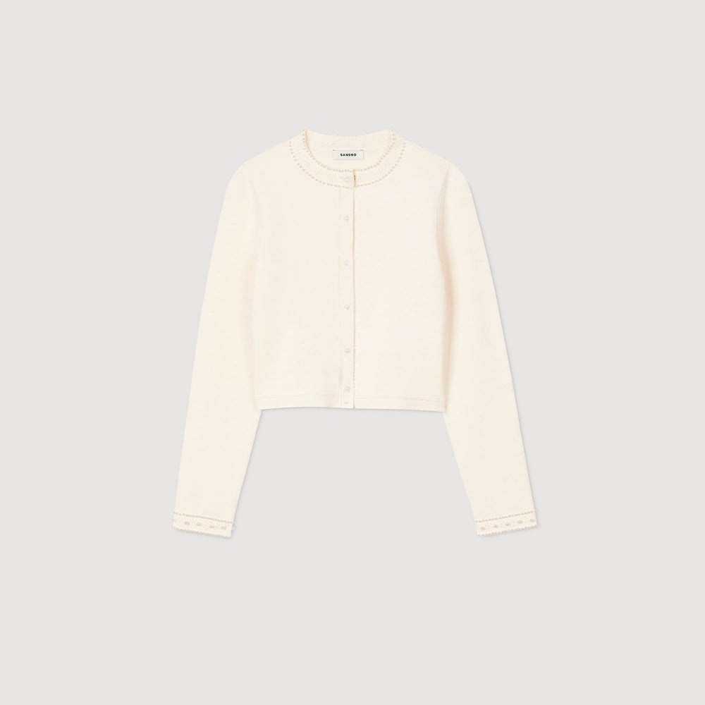 Cropped cardigan with pearl buttons Ecru Sandro Women