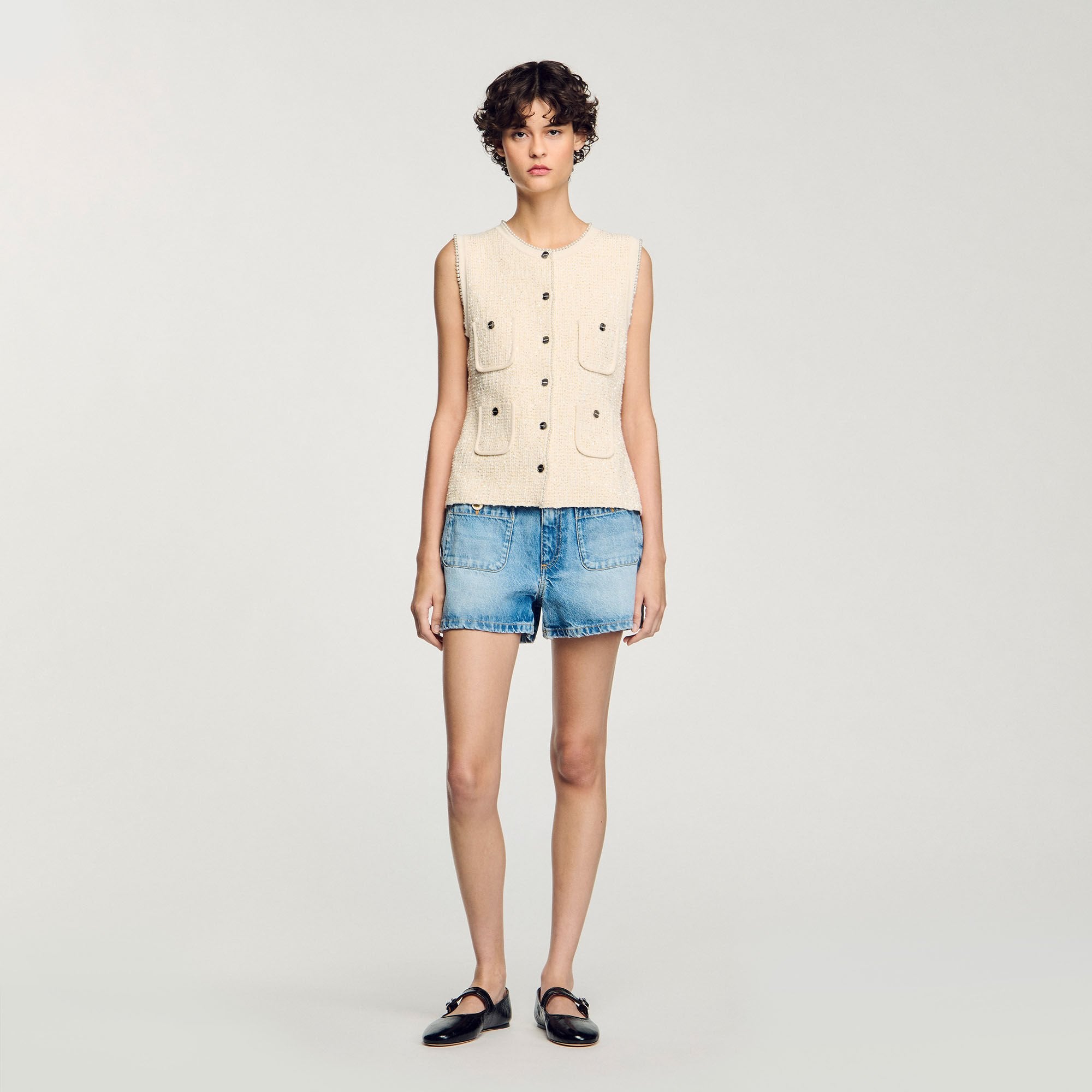 Decorative tweed vest Ecru Sandro Women