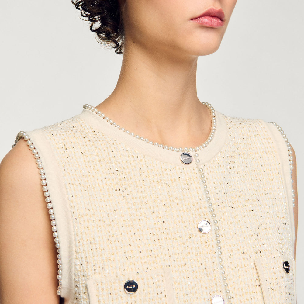 Decorative tweed vest Ecru Sandro Women