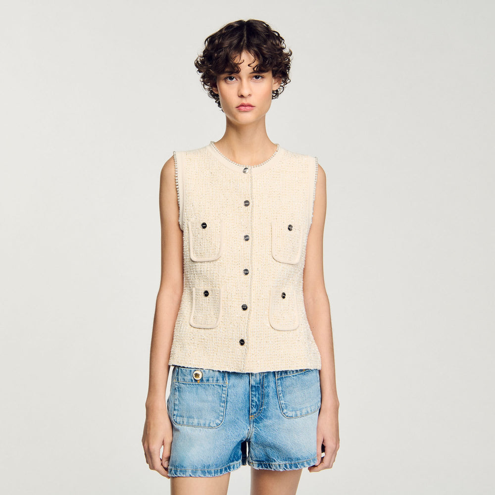 Decorative tweed vest Ecru Sandro Women