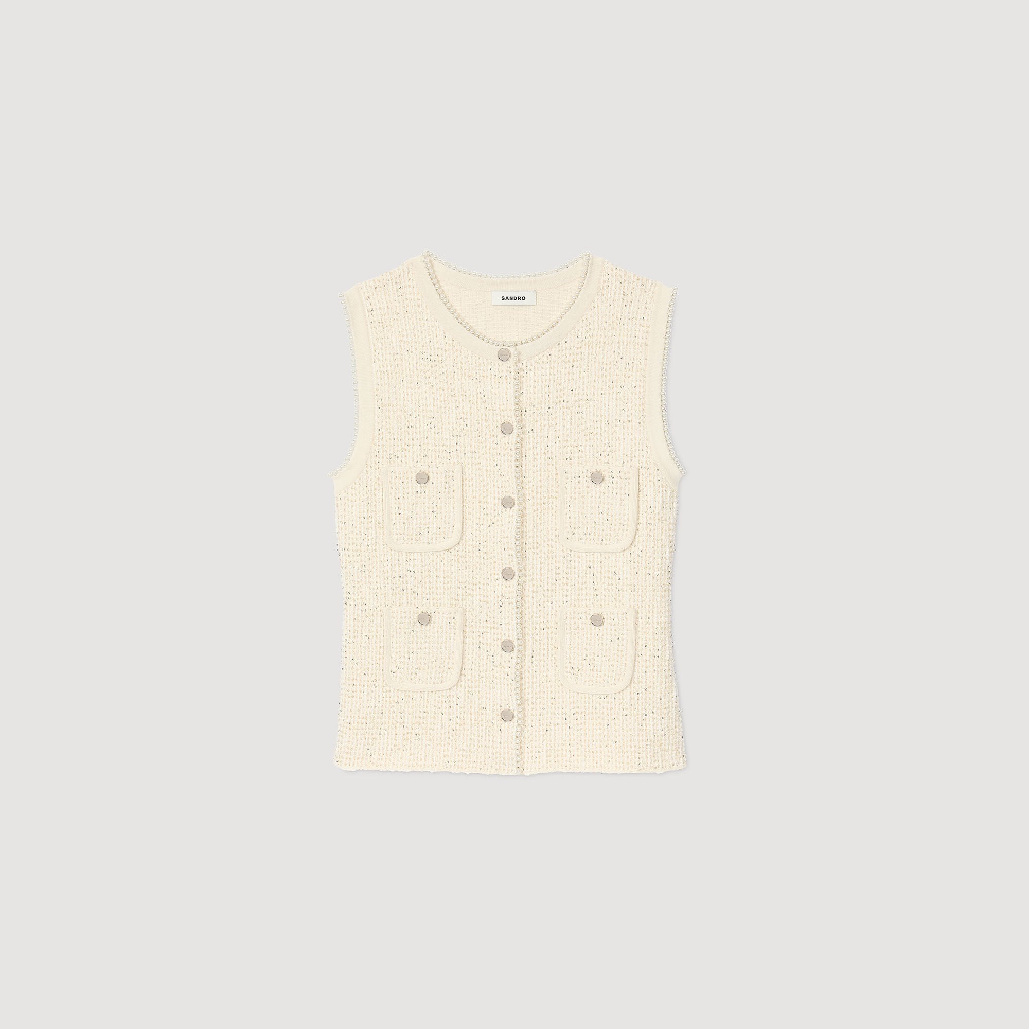 Decorative tweed vest Ecru Sandro Women