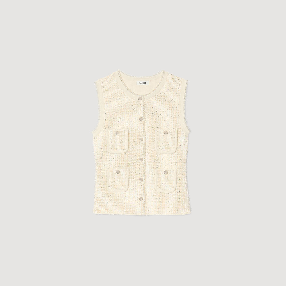Decorative tweed vest Ecru Sandro Women