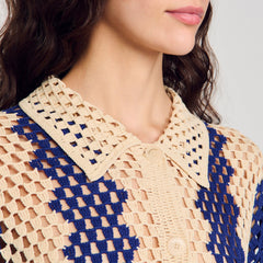 Two-tone knit cardigan Blue / Ecru Sandro Women
