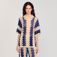 Two-tone knit cardigan Blue / Ecru Sandro Women