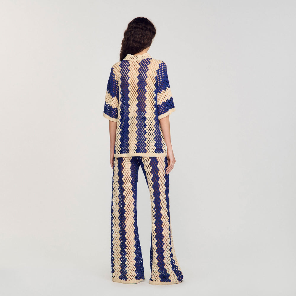 Two-tone knit cardigan Blue / Ecru Sandro Women