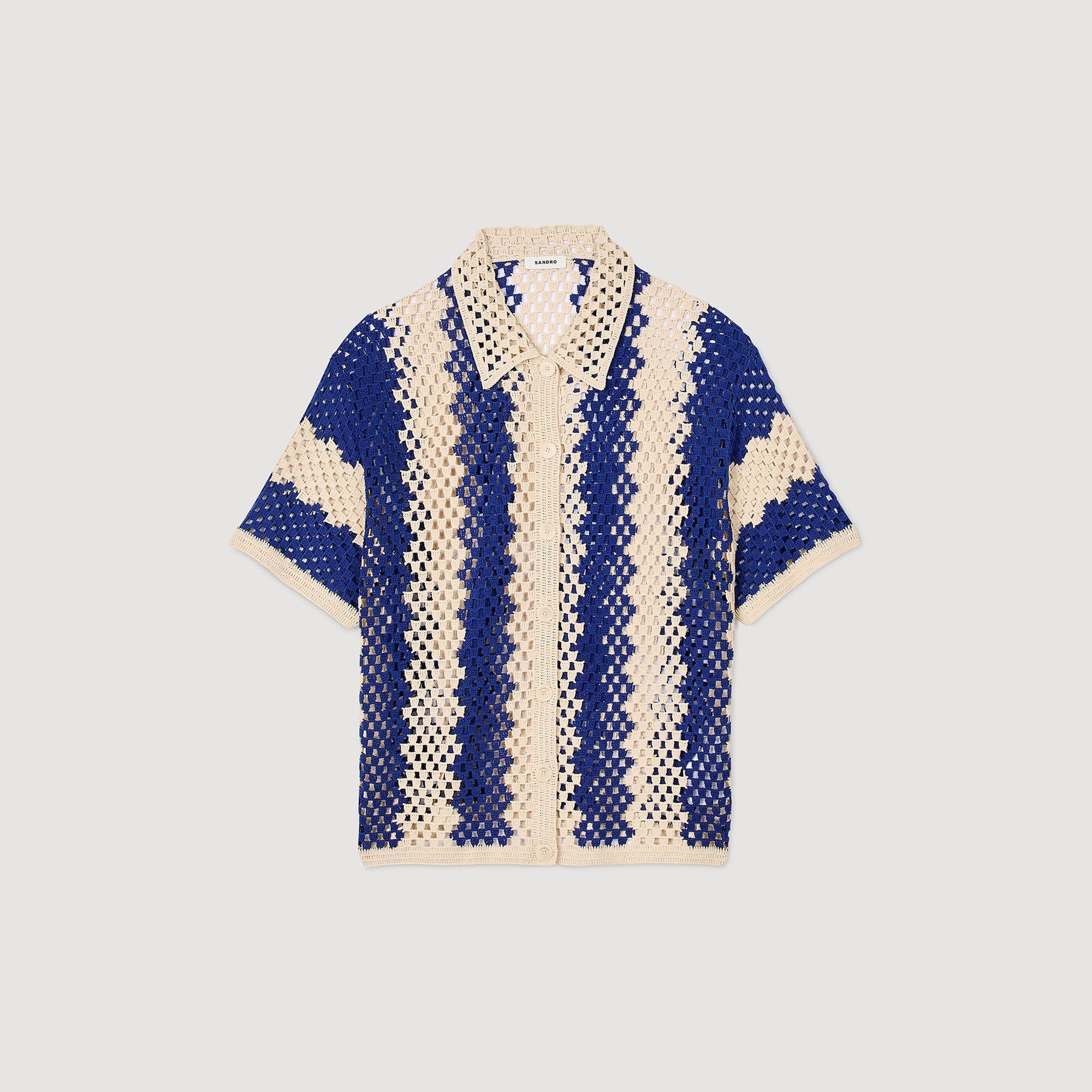 Two-tone knit cardigan Blue / Ecru Sandro Women