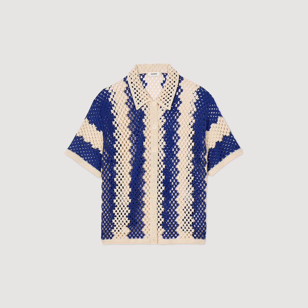 Two-tone knit cardigan Blue / Ecru Sandro Women