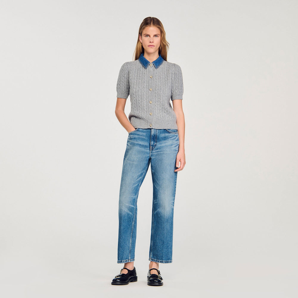 Cardigan with denim collar Grey Sandro Women