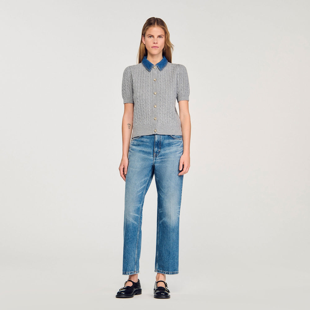 Cardigan with denim collar Grey Sandro Women
