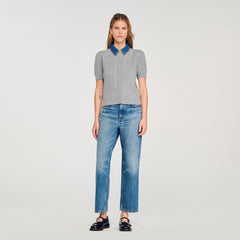 Cardigan with denim collar Grey Sandro Women
