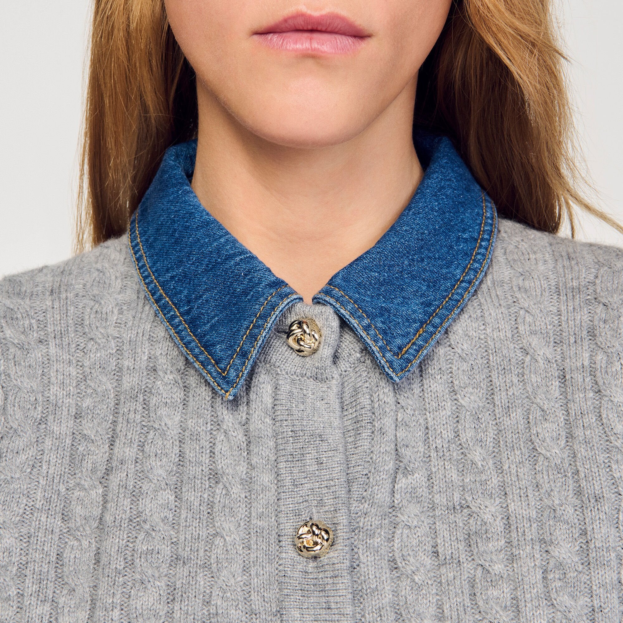 Cardigan with denim collar Grey Sandro Women