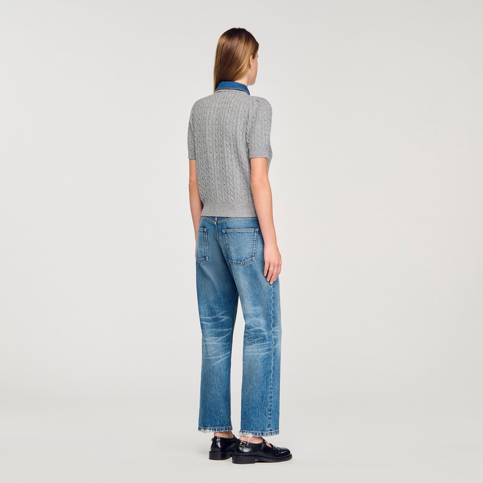 Cardigan with denim collar Grey Sandro Women