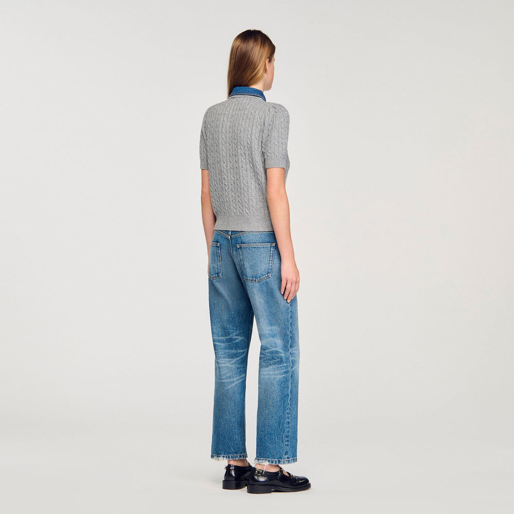 Cardigan with denim collar Grey Sandro Women