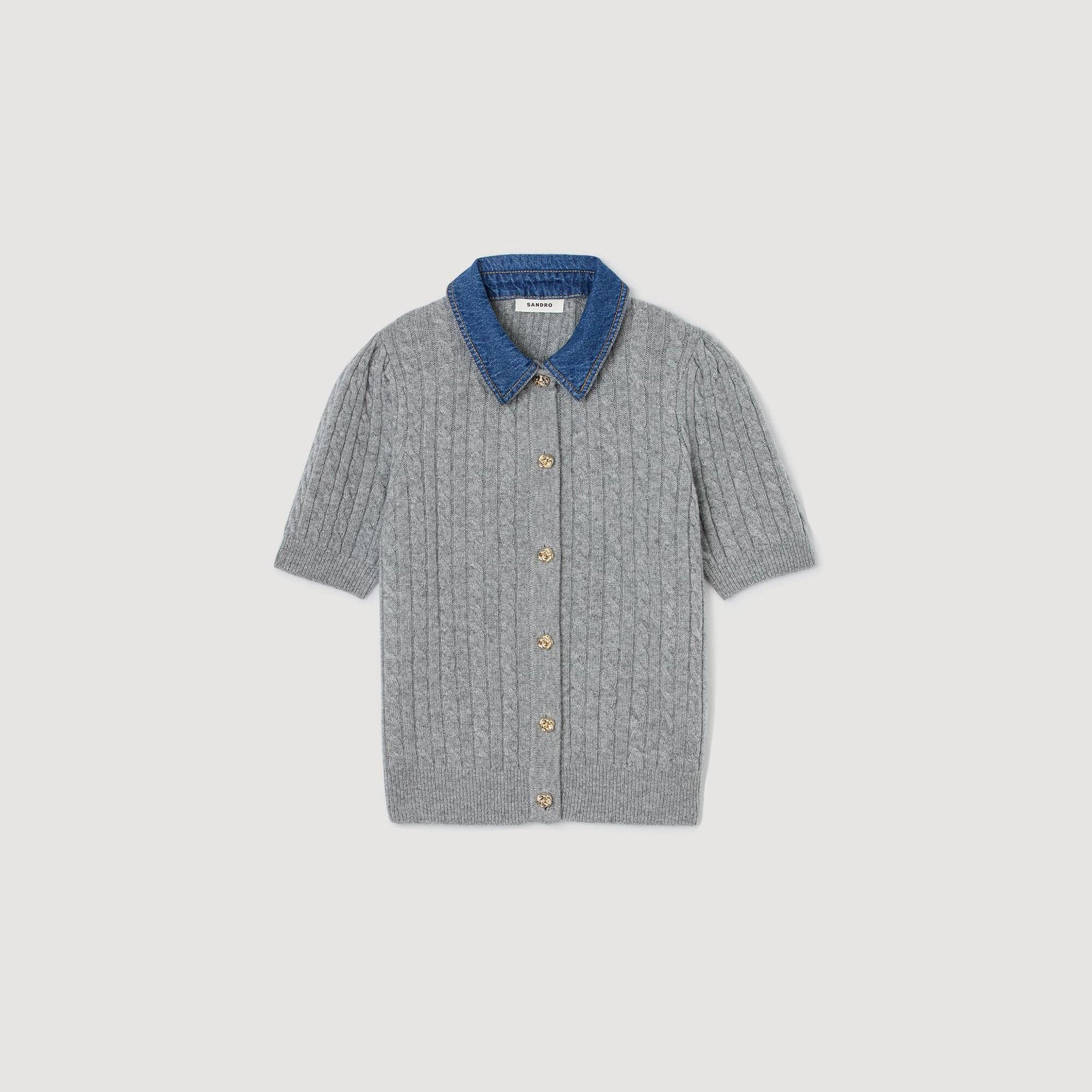 Cardigan with denim collar Grey Sandro Women