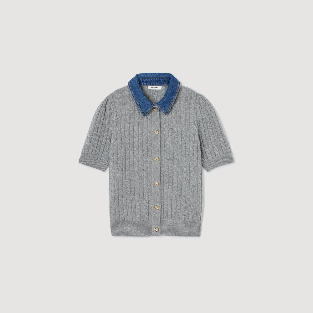 Cardigan with denim collar Grey Sandro Women
