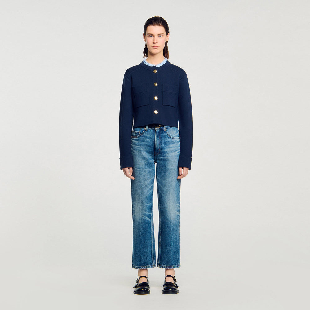 Cardigan with ruffle collar Navy Blue Sandro Women