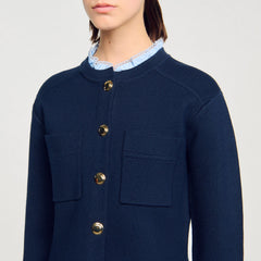 Cardigan with ruffle collar Navy Blue Sandro Women