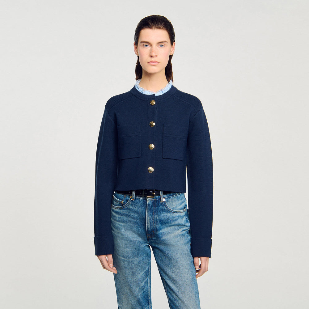 Cardigan with ruffle collar Navy Blue Sandro Women