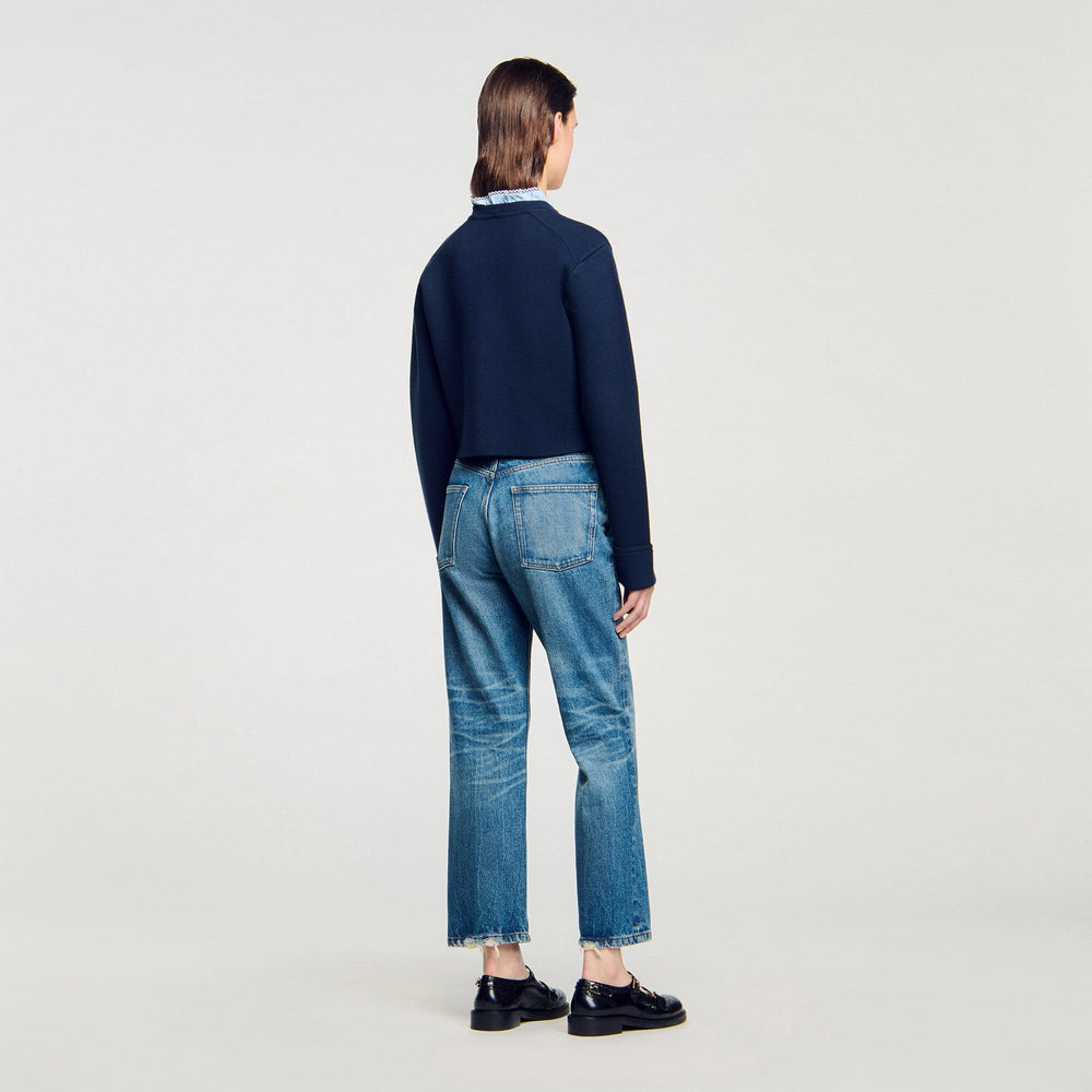 Cardigan with ruffle collar Navy Blue Sandro Women