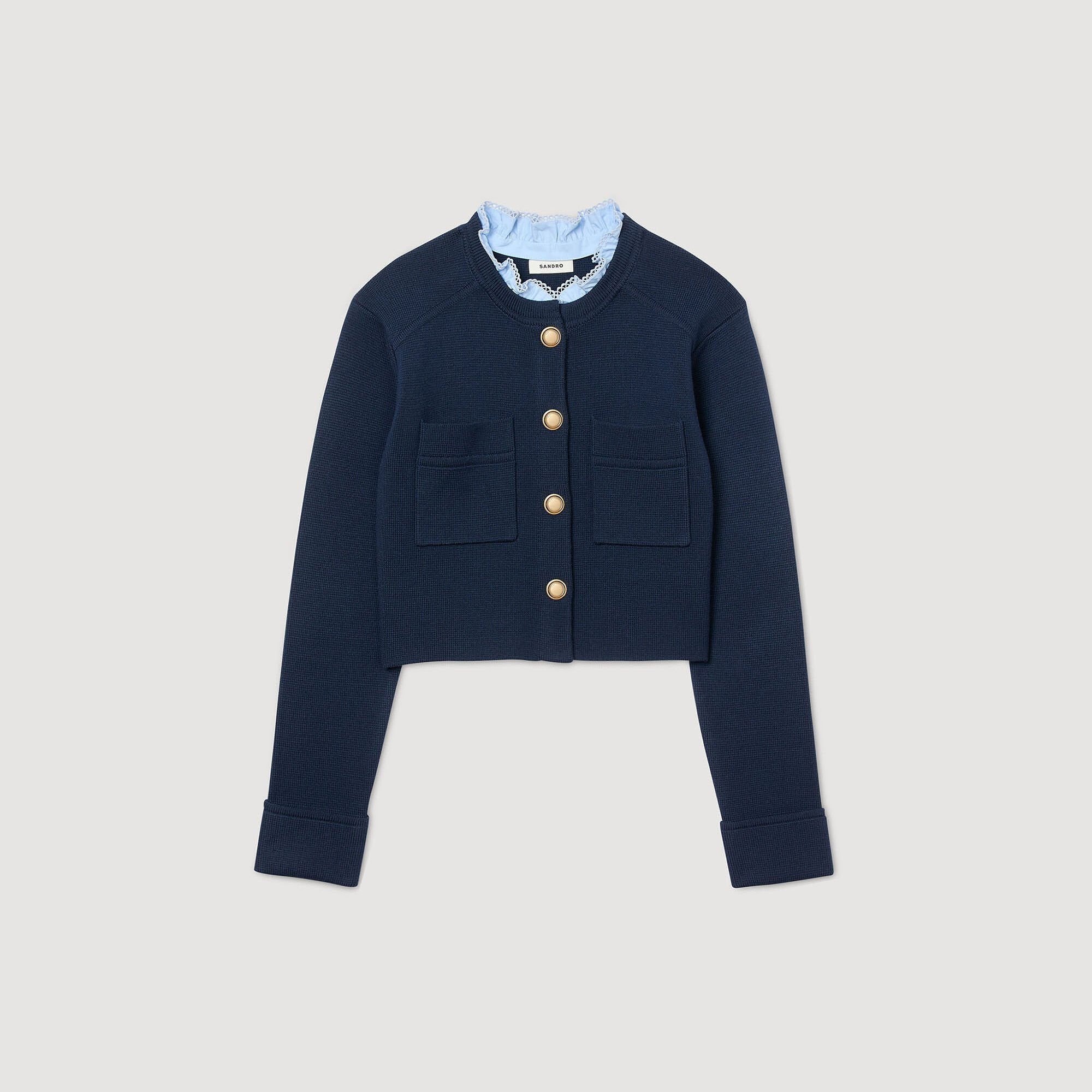 Cardigan with ruffle collar Navy Blue Sandro Women