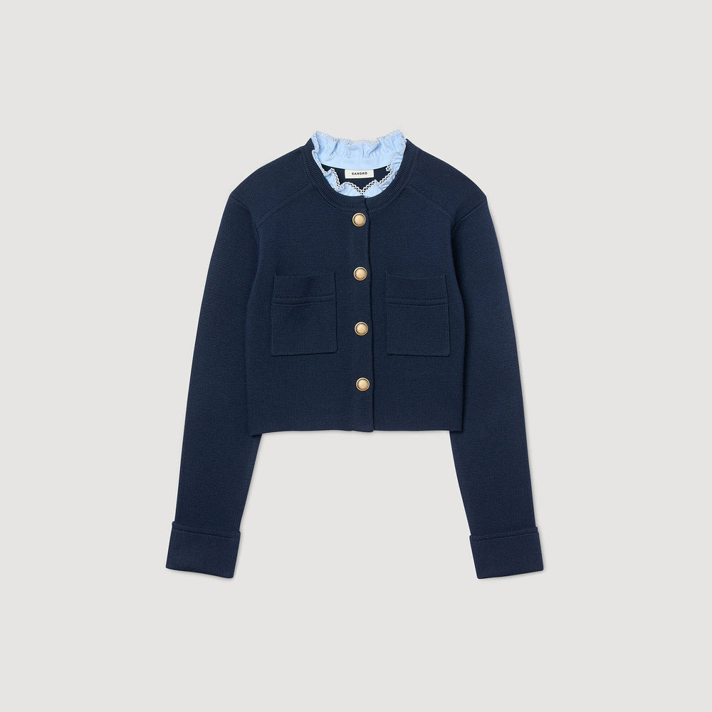 Cardigan with ruffle collar Navy Blue Sandro Women