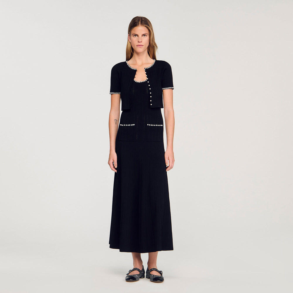 Cropped beaded cardigan Black Sandro Women