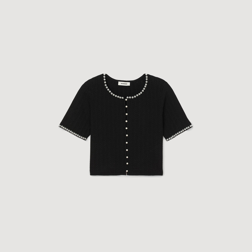Cropped beaded cardigan Black Sandro Women