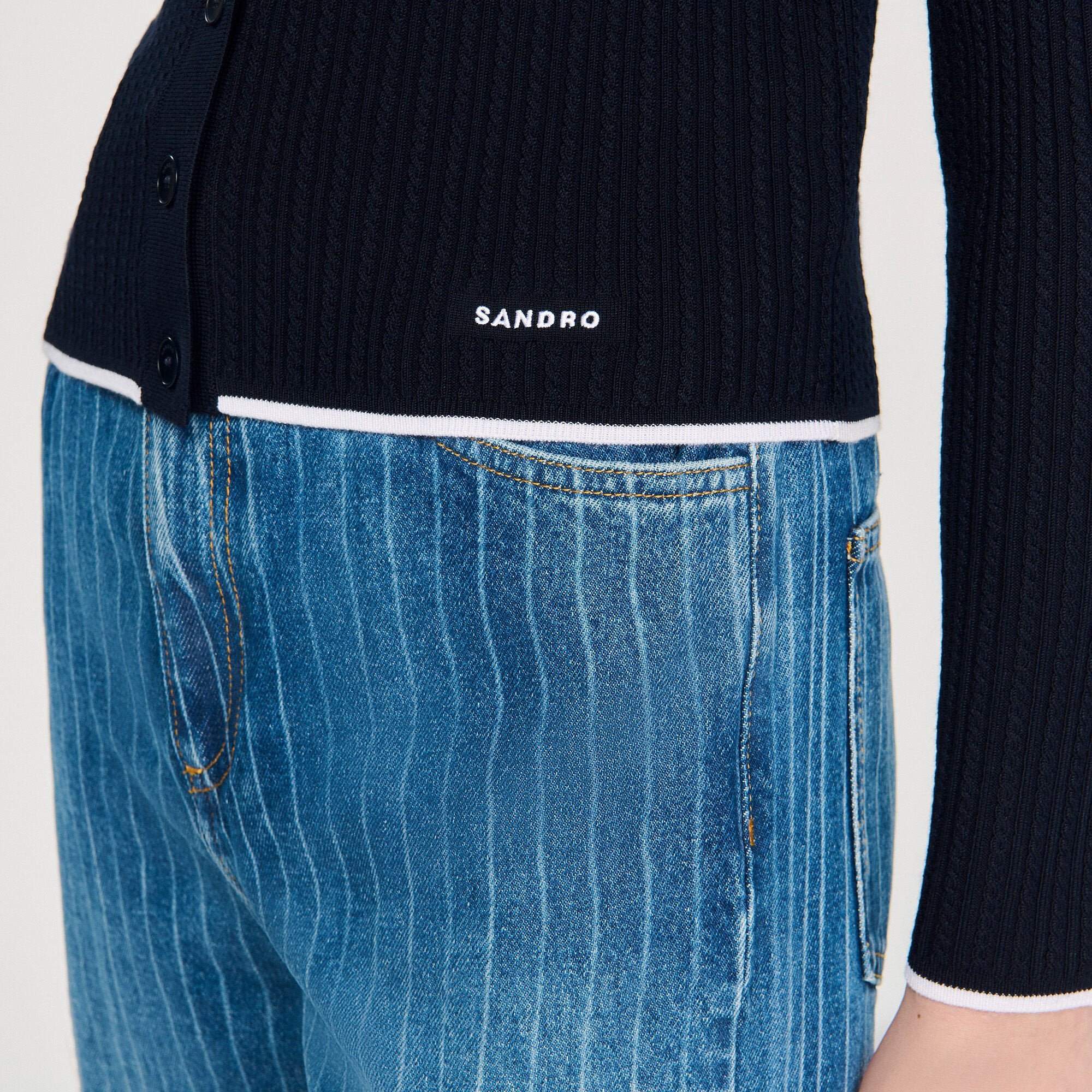 Cropped polo collar cardigan Navy Blue Sandro Women