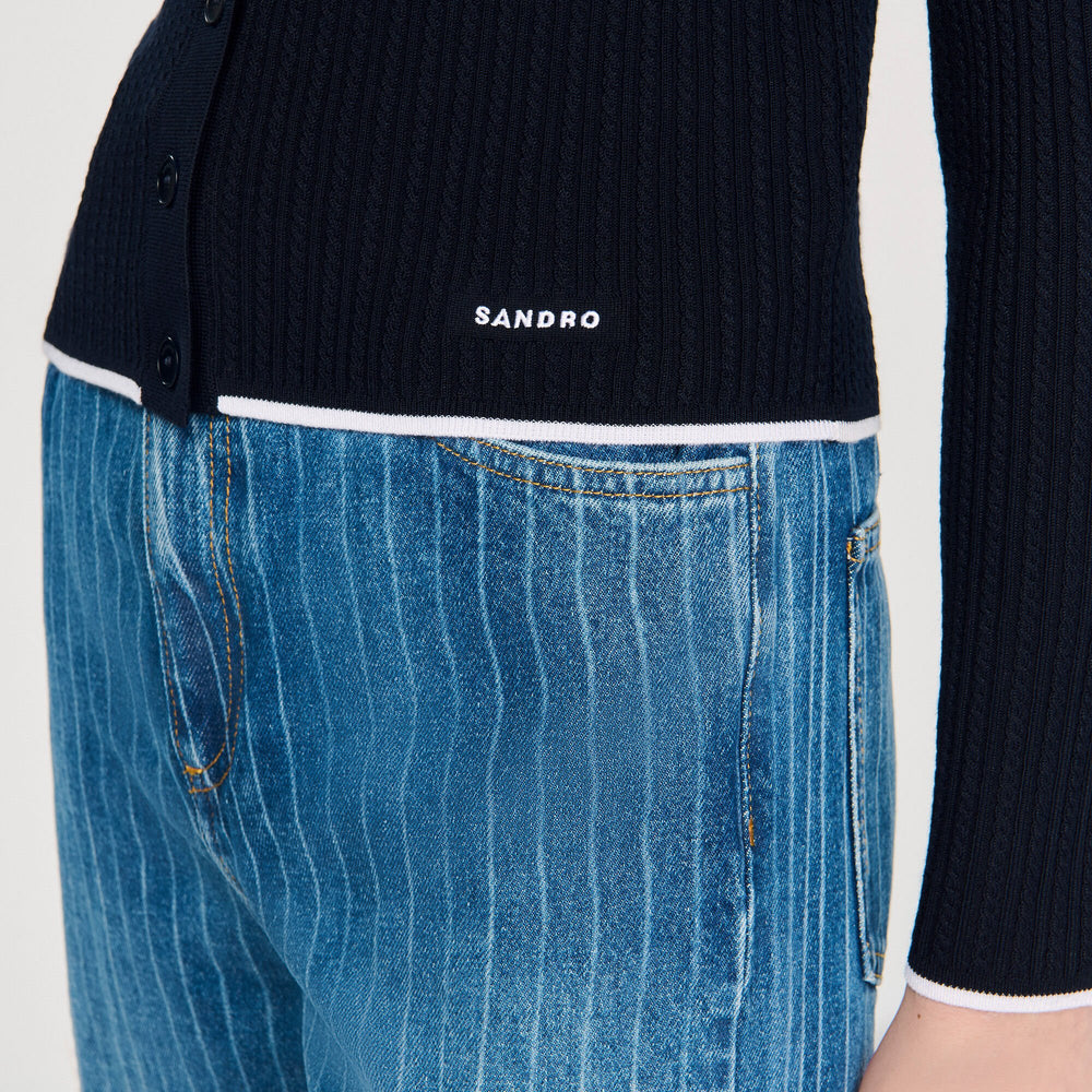 Cropped polo collar cardigan Navy Blue Sandro Women