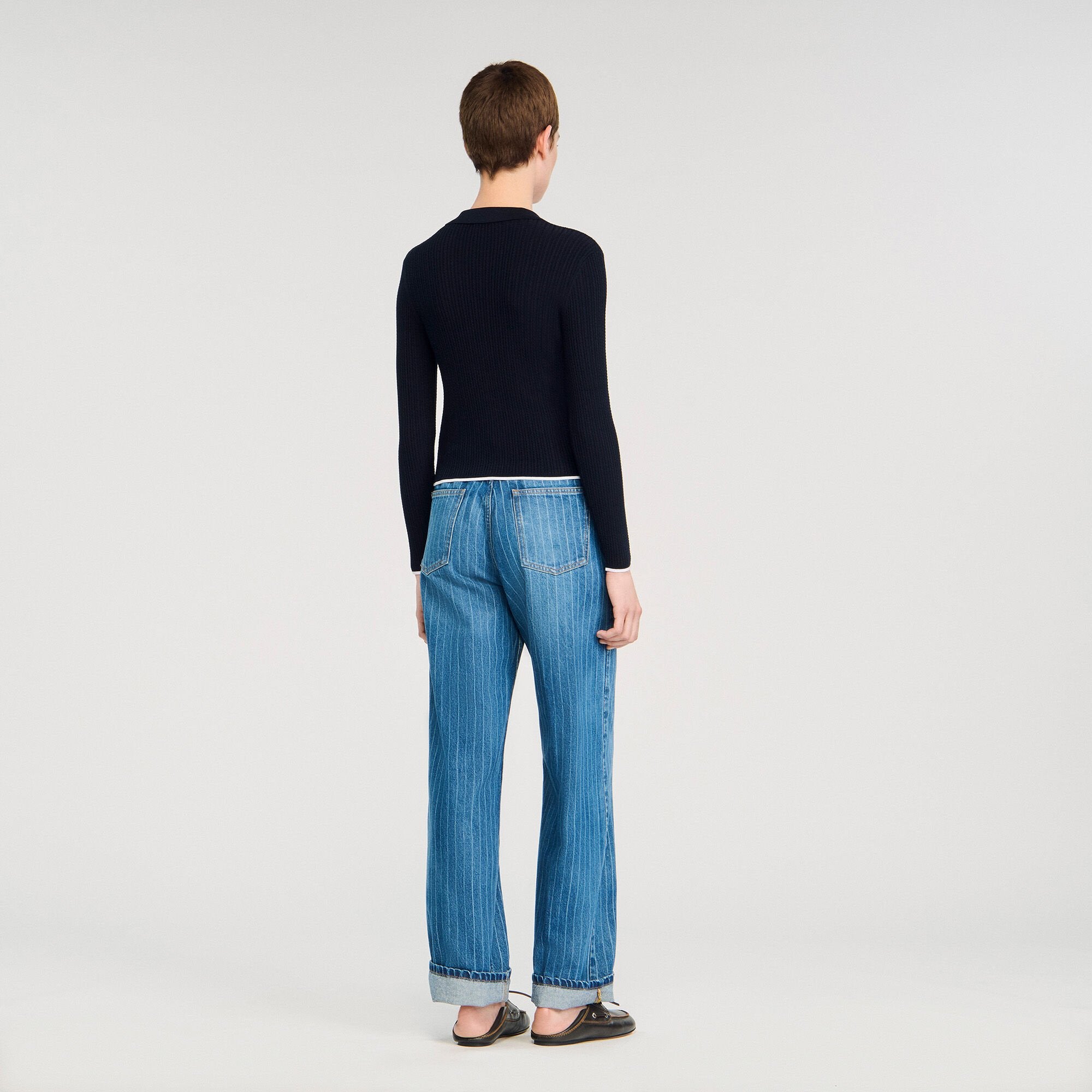 Cropped polo collar cardigan Navy Blue Sandro Women
