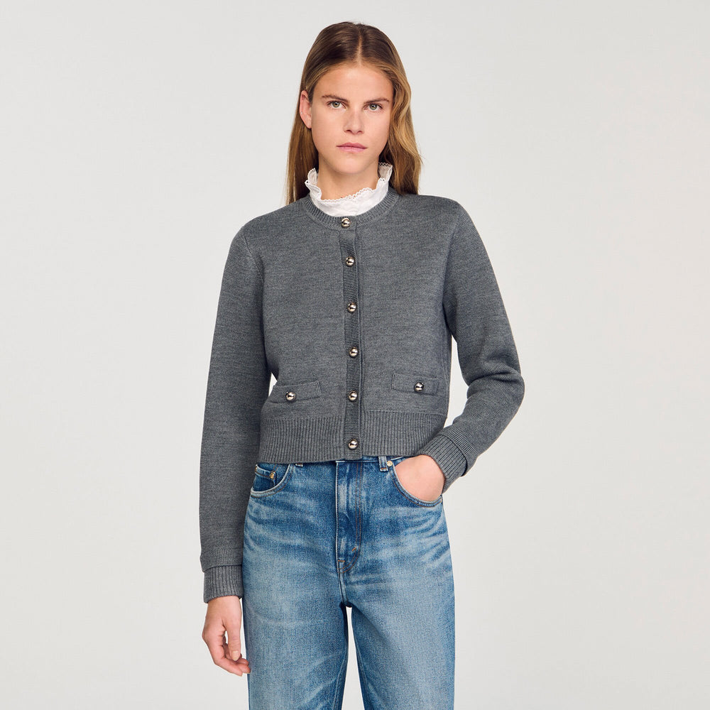 Cardigan with detachable ruffle collar Grey Sandro Women