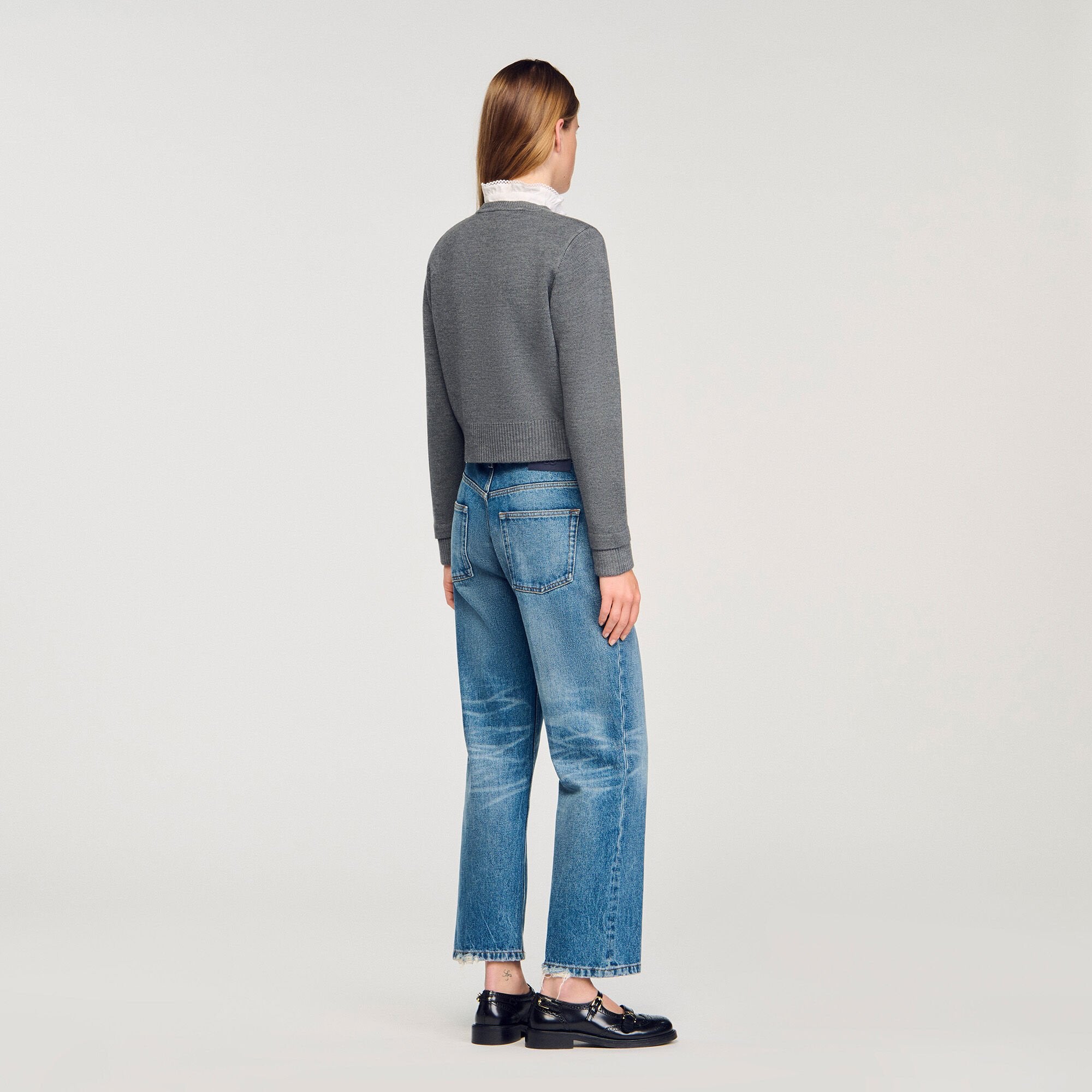 Cardigan with detachable ruffle collar Grey Sandro Women