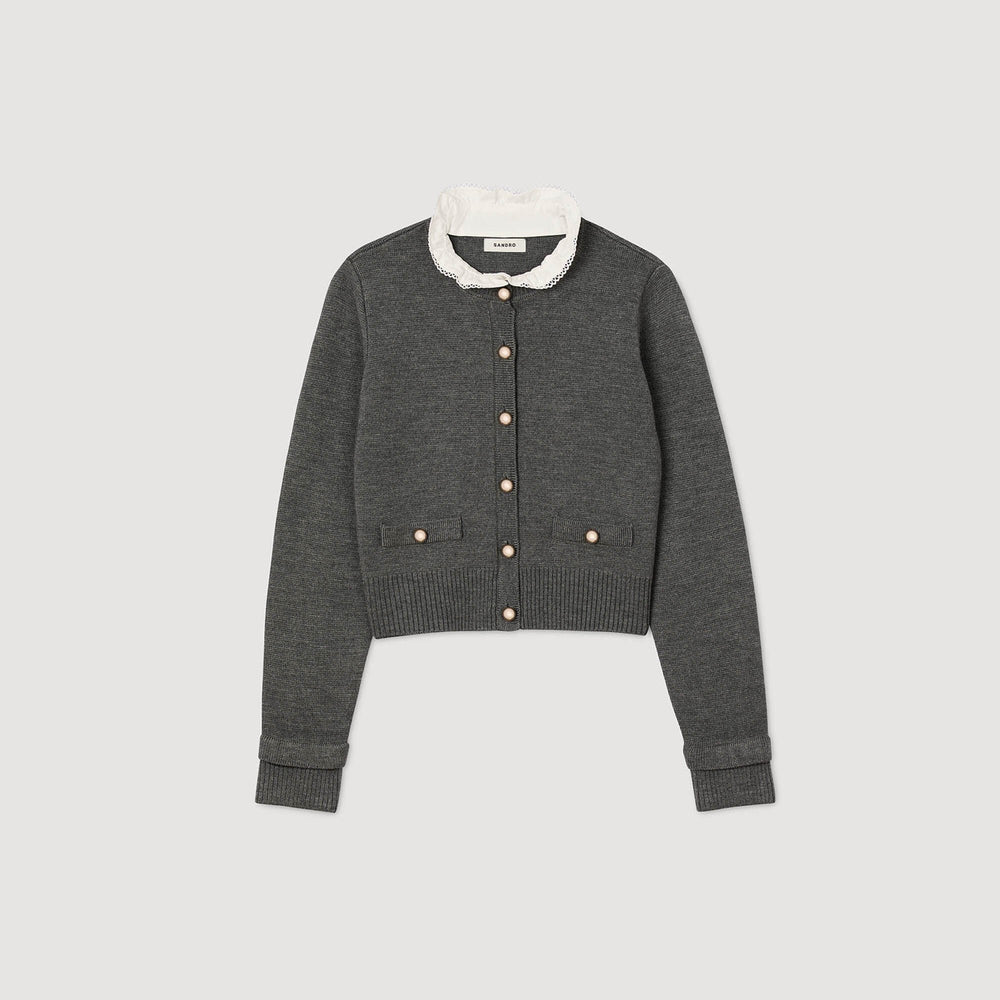Cardigan with detachable ruffle collar Grey Sandro Women