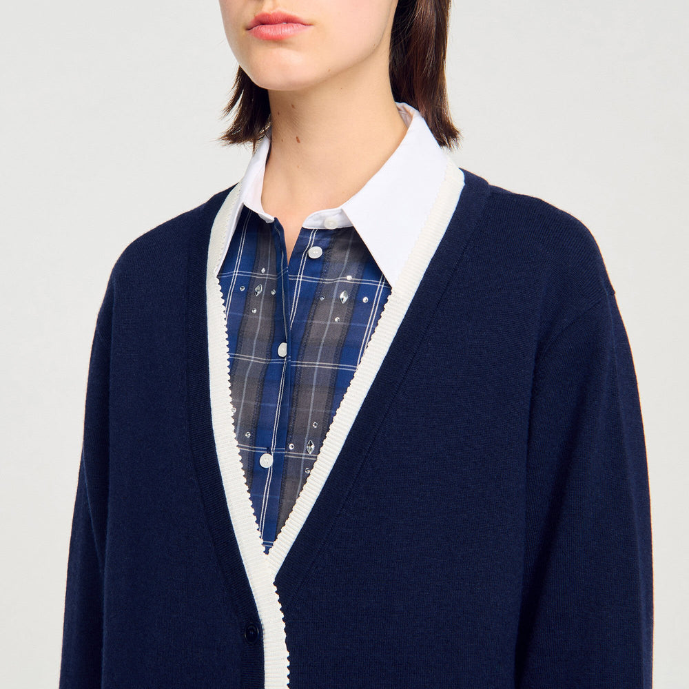 Long two-tone cardigan Navy Blue Sandro Women