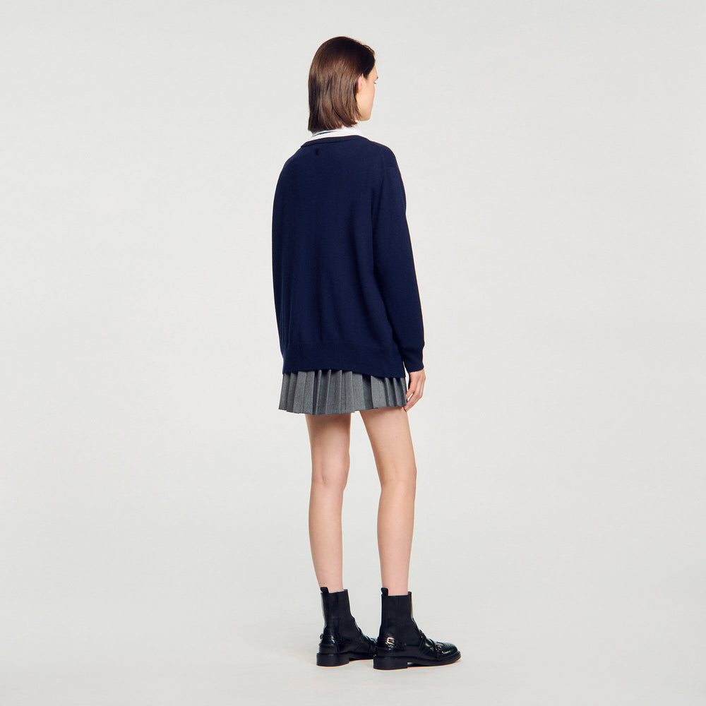 Long two-tone cardigan Navy Blue Sandro Women