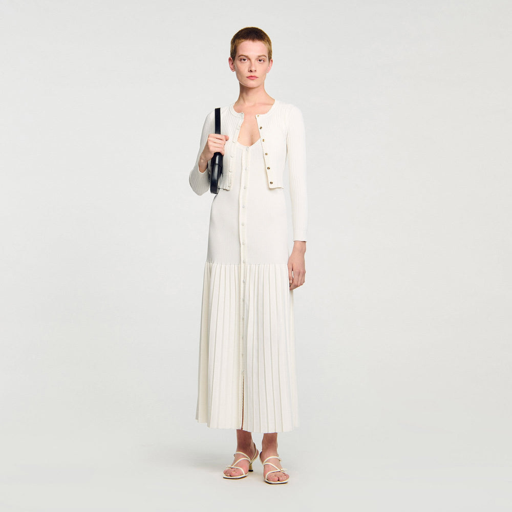 Cropped rib knit cardigan Ecru Sandro Women