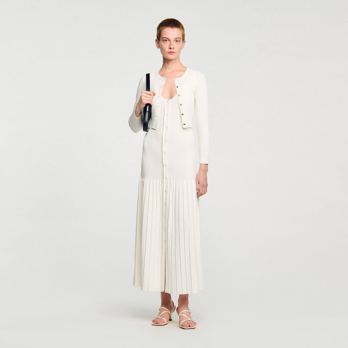 Cropped rib knit cardigan Ecru Sandro Women