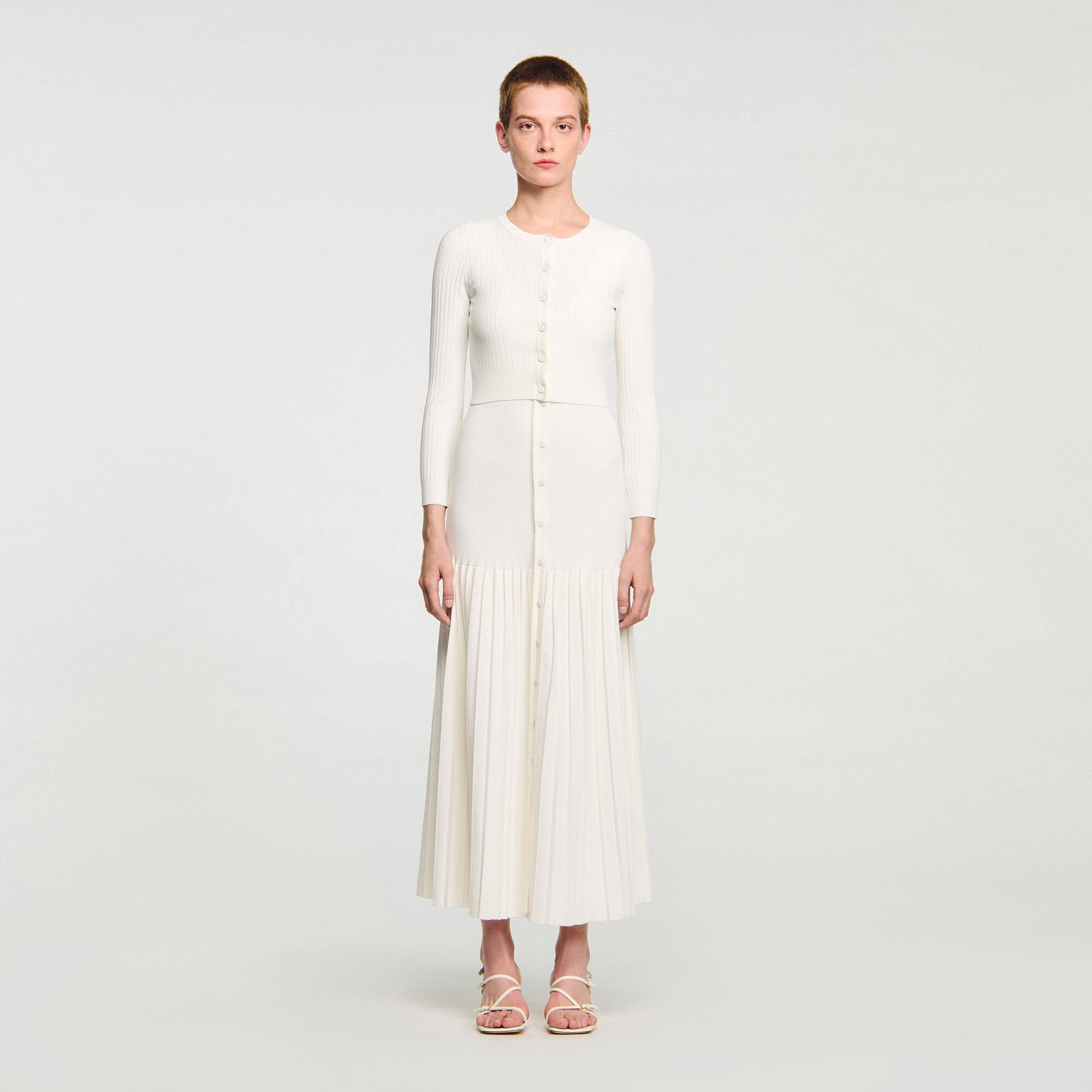 Cropped rib knit cardigan Ecru Sandro Women
