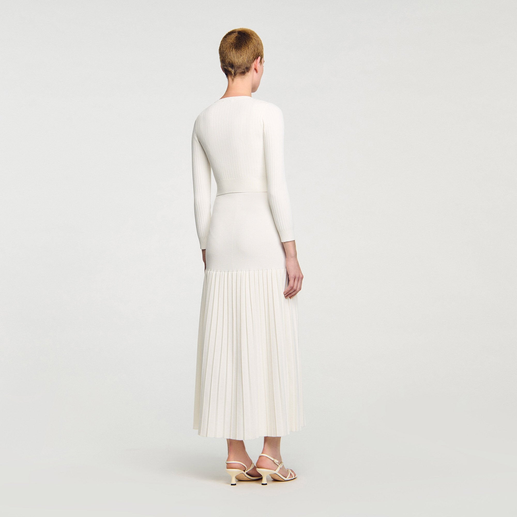 Cropped rib knit cardigan Ecru Sandro Women