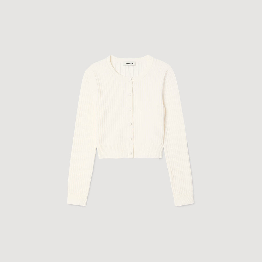 Cropped rib knit cardigan Ecru Sandro Women
