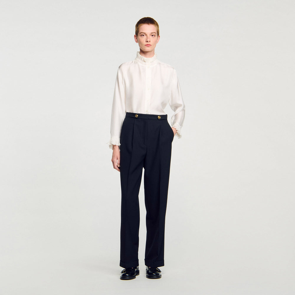 Silk shirt with gathered collar Ecru Sandro Women