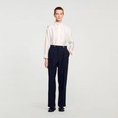 Silk shirt with gathered collar Ecru Sandro Women