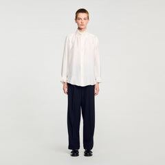 Silk shirt with gathered collar Ecru Sandro Women